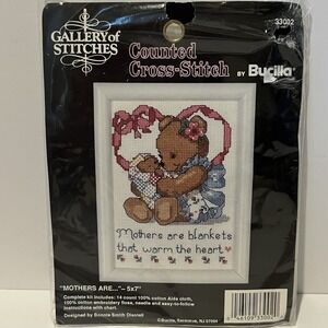 New VTG Bucilla Counted‎ Cross Stitch "Mothers Are..." 33002 Bears Cottage Craft